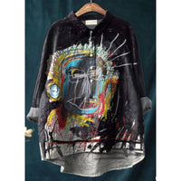 Loose Printed Crew Neck Casual Plus Size Women's Shirt