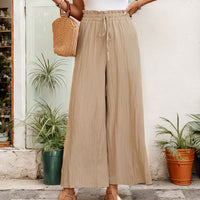 Summer Textured Trousers Commuter Casual High-Waist Wide-Leg Pants Womens