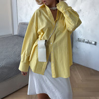 Casual Loose And Simple Style Button Cardigan Striped Contrast Color Top Shirt For Women