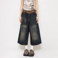 Women's American-style Retro Loose Cropped Denim Wide-leg Pants