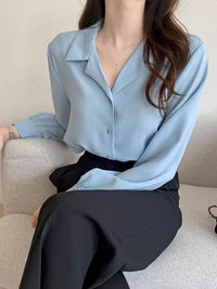 Simple Suit Collar Chiffon Shirt Women's Long Sleeve Shirt