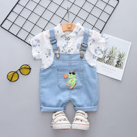 Summer Baby Cartoon Dinosaur Short Sleeve Denim Suspender Pants