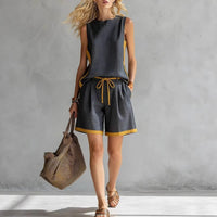 Solid-color Loose Casual Vest And Shorts Set