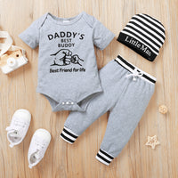 Monogram Print Short Sleeve Top Solid Color Trousers 3 Piece Suit