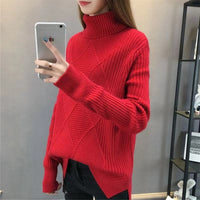 Turtleneck Pullover Diamond All-match Solid Color Loose Sweater