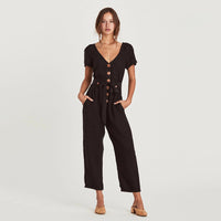 Single-breasted wild nine-point jumpsuit
