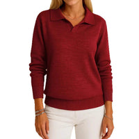 Solid-color Long-sleeve Casual Loose-fitting Polo-neck Knit Pullover