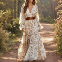 Spring New Womens Printed V-Neck Dress
