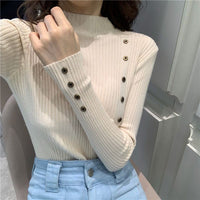 Autumn And Winter Button Half-high Collar Women's Sweater