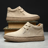 Matte Suede Mid-Top SneakersMartin Boots Mens Casual Leather Shoes Thick-Soled Trendy Shoes