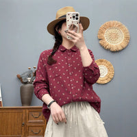 Retro Floral Cotton And Linen Blouse For Women