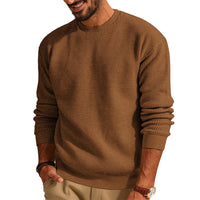 Waffle Round Neck Sweater Pullover Knitted Men's Casual Top