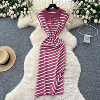 Retro Short-Sleeve Striped Dress For Women