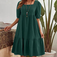 Halter-neck Pleated Short Sleeve Cotton-linen Dress