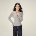 Pure Desire Oblique Angle Shoulder Soft Knit Sweater Base Shirt