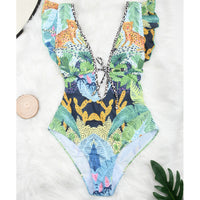 Strap Retro Digital Print Beach Swimsuit