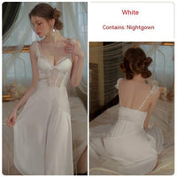 Solid Color Satin With Chest Pad Lace Slip Nightdress