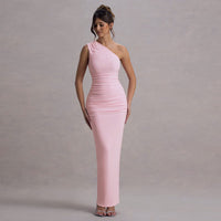 New Solid-color Ruched Off-shoulder Elegant Dress