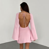Womens Sexy Loose-fittingBackless Long-sleeve Dress
