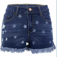 Womens High-Waisted Fringe Star-Print Shorts