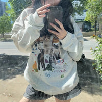 Milk Cat Printed Sweatshirt Autumn Winter Long Sleeve Fashio