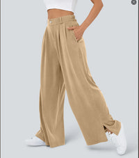 Womens New High-Waist Casual Wide-Leg Pants With Zippers And Pockets At The Hem