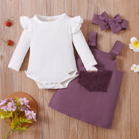 Ins Popular Pure Cotton Sunken Stripe Suspender Skirt Romper Three-piece Set