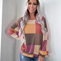 Women's Casual Versatile Color-blocked Round Neck Sweatshirt