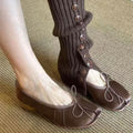 Womens Retro Low-Top Versatile Mid-Heel Shoes