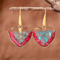 Cross-border Bestseller Natural Stone Earrings Heart-shaped Edging Colorful Imperial Stone Pendant Earrings High-end Texture Elegant