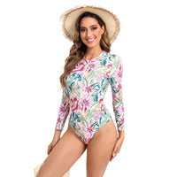 Fashion Digital Printing Long Sleeve Zipper One-piece Swimsuit For Women