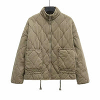 Womens Solid-Color Cotton Coat For FallWinter With Lacing