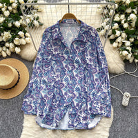 Relaxed Casual Shirt Women Autumn Europe And America Fashion Loose Slim Versatile Long Sleeve Printed Cardigan Top
