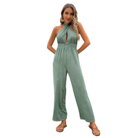 Cross-Tie Backless Solid Cropped Jumpsuit