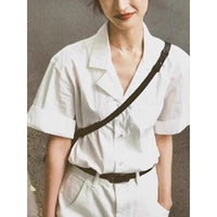 Retro White Cotton And Linen Short-sleeved Shirt For Women