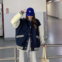 Womens Fashionable Preppy-Style Casual Crew-Neck Jacket