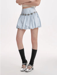 High Waisted Slimming A-line Skirt With Fluffy Flower Buds