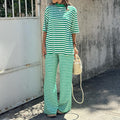 Striped Short Sleeved Long Pants Two-piece Set