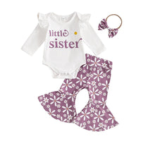 Girls' Romper Flower Bell-bottom Pants Three-piece Set