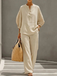 Women's Solid Color Shirt And Pants Set
