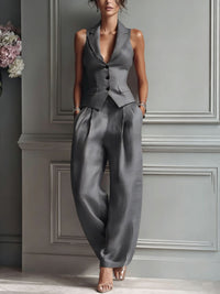 Casual Single-breasted Vest And Casual Pants Set