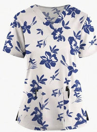 Plus Size Women's Vibrant Print Scrub Top Casual V-Neck Short Sleeve