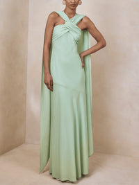 A Fashionable And Elegant Wrap-style Maxi Dress Adorned With Ribbon Details