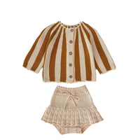 Striped Knitted Coat Culottes Two-piece Suit
