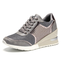 Women Lace-up Sneakers Height Increasing 6.5cm Flats Walking Shoes