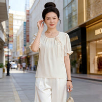 Fashionable And Elegant Women's Clothing Mom-style Summer Thin Chiffon Short-sleeve Top