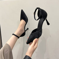 Women's Ankle Strap Pointed Toe Stiletto Heels Elegant Black & White Dress Pumps