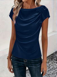 Solid-color Satin Faux-silk Off-the-shoulder Sleeveless Work Top