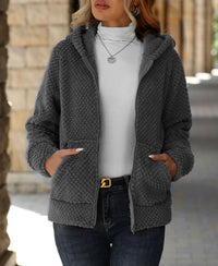 Women's Autumn And Winter Loose Pocket Hooded Zipper Plush Jacket