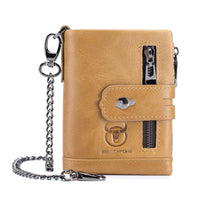 Retro Genuine Leather Wallet Compact Bifold Wallet With Dual Zippers Perfect For Coins And Cards